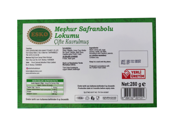 Esko Safranbolu Çifte Kavrulmuş Lokum 280 gr Esko Safranbolu Çifte Kavrulmuş Lokum 280 gr